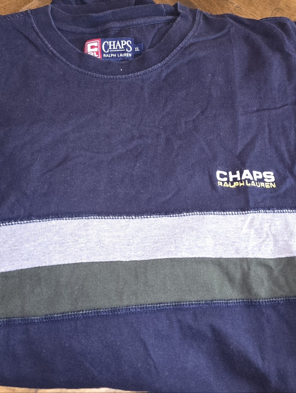 Vintage Chaps Ralph Lauren Navy Gray Green Stripe Longsleeve XL